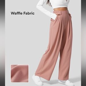 Halara Pink High Waisted Plicated Wide Leg Waffle Work Pants!! NEW/NWOT!🌸